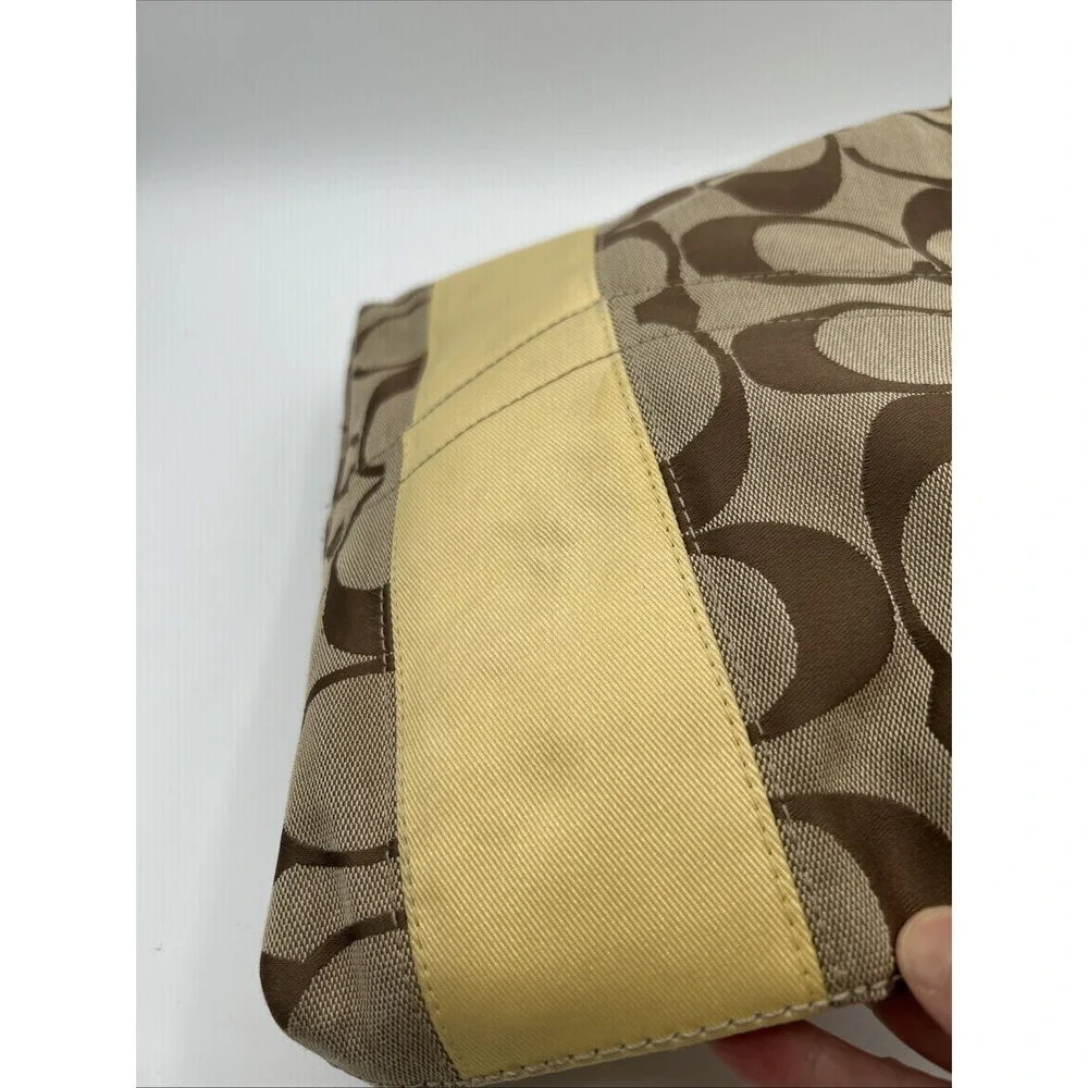 COACH Signature Khaki Canvas Logo CC Yellow Stripe Crossbody Bag  Y2K #F13674